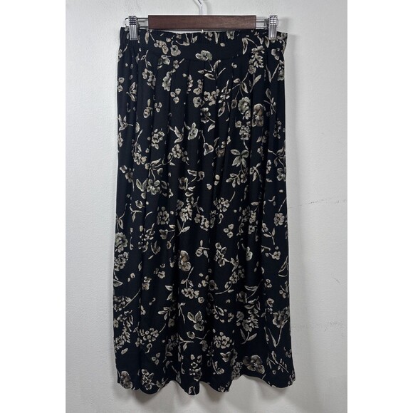 Dresses & Skirts - VTG Briggs New York Floral Midi Skirt Y2K  Elastic Waist Black Cottagecore sz 14